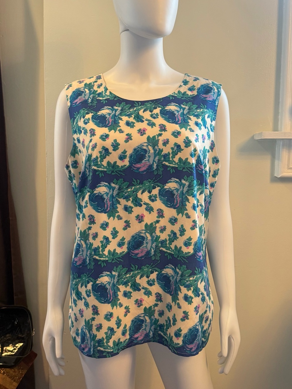 Talbots Cream Floral Sleeveless Camisole with Blue and Green Print
